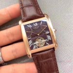 AAA Quality Cartier Tank Tourbillon Replica Watch Rose Gold Brown Dial